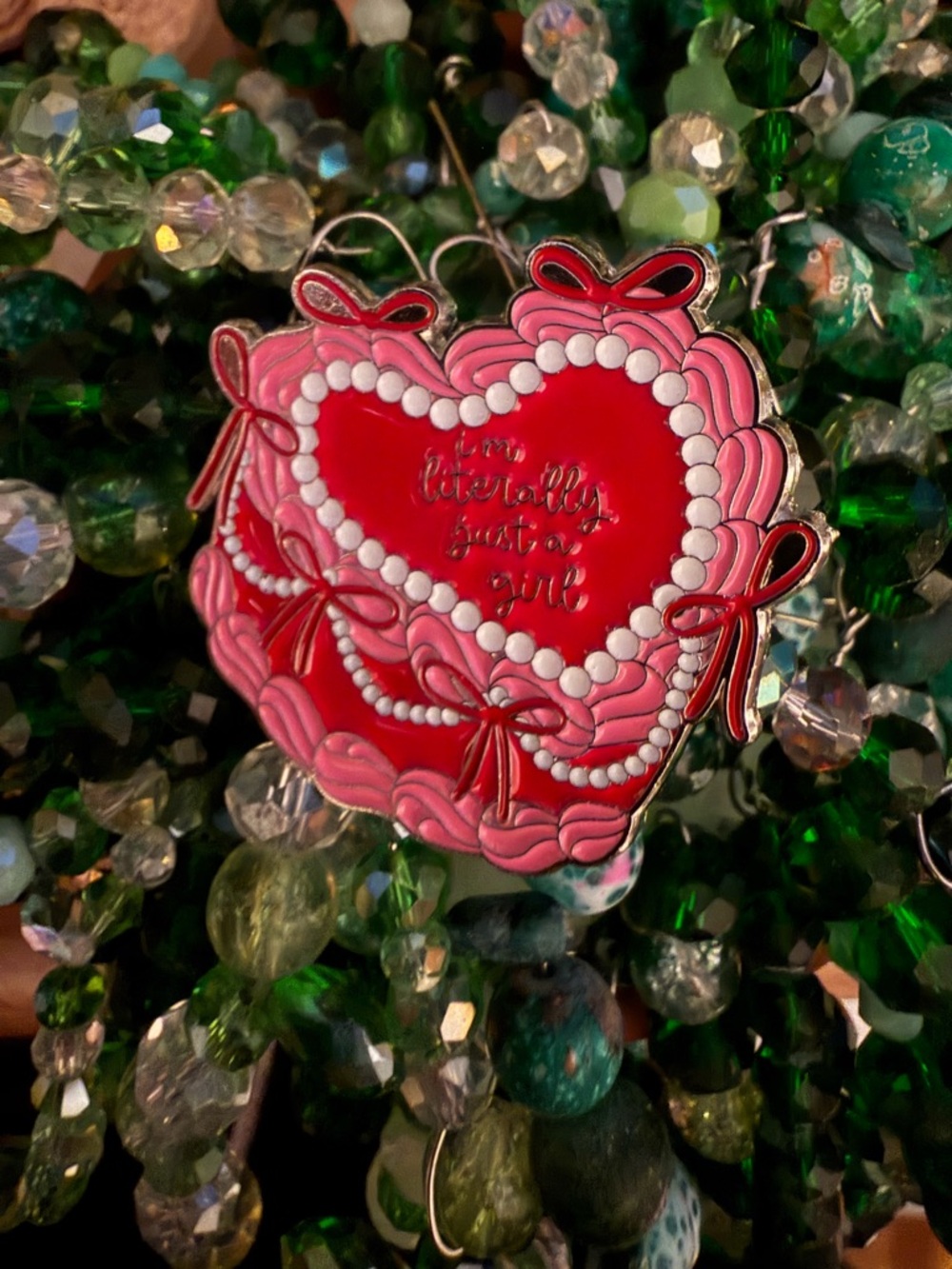 Pink & Red Heart Enamel Pin - 'Literally Just a Girl'